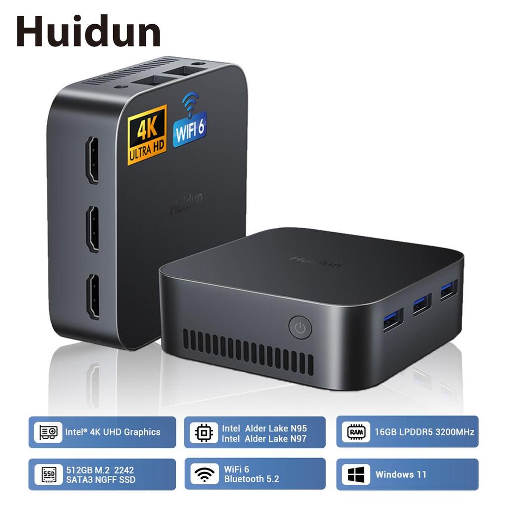 Мини-ПК Huidun H20 Intel 12th N97 16 ГБ LPDDR5 512 ГБ M.2 SSD Windows 11 Pro Dual LAN 3 HDMI 4K UHD