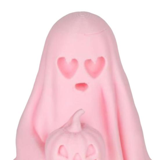 Halloween Ghost Figurine Cute Pink Ghost Holding Moon Statue Resin