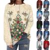 Women's Casual Long Sleeve Button Round Neck Christmas Printed Loose Sweatshirt