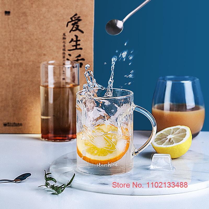 Светящееся стекло для воды Starshine с крышкой и ложкой INS, красивые офисные кофейные кружки, меняющие цвет, термочувствительная чашка для молока, чайная чашка
