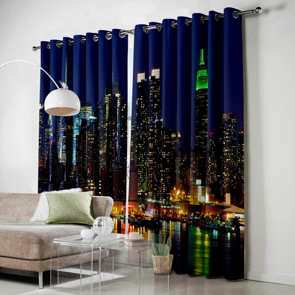 Шторы городской ночной пейзаж деловой район набережная небоскреб оконная занавеска для гостиной спальни обработка окон