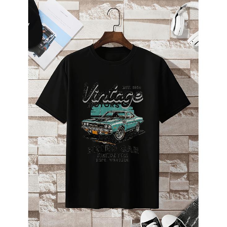 Men'S Novelty Shirts, Retro 1970S Nostalgic Car Pattern T-Shirt - Soft Short Sleeve