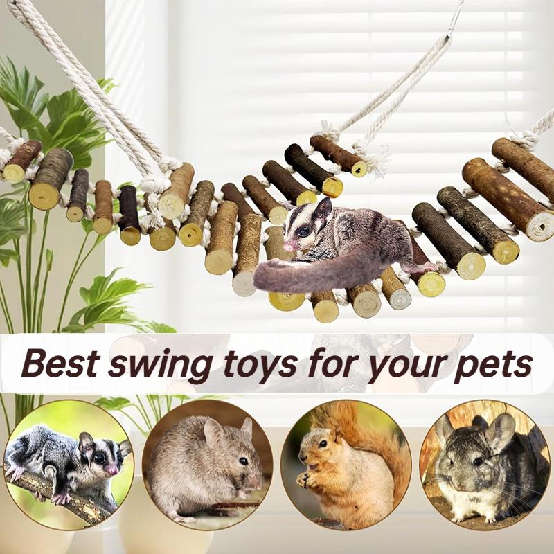 Sugar Glider Climbing Toys Nature Wood Rope Ladder Hanging Sugar Glider Bridge Cage Accessories for Mice Rat Hamster Gerb