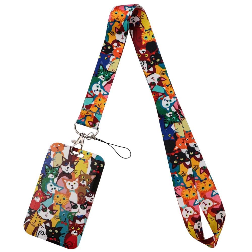 Black Cat Credential Holder Lanyards DIY Hang Rope Lightweight Keys Neck Strap Adjustable Length Retractable Gym Phone Straps