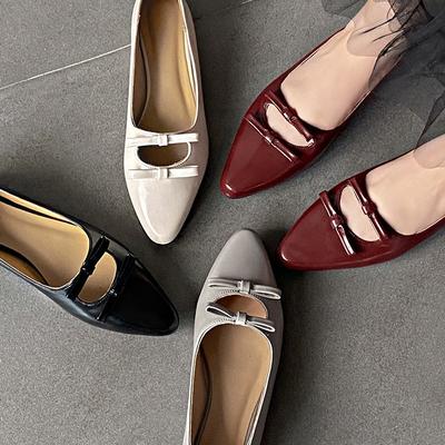 Модные модные туфли с острым носком и двойным бантом для женщин Мэри Джейн, новинка 2024 года, осенние туфли на плоской подошве, женские красные мягкие туфли Zapatos