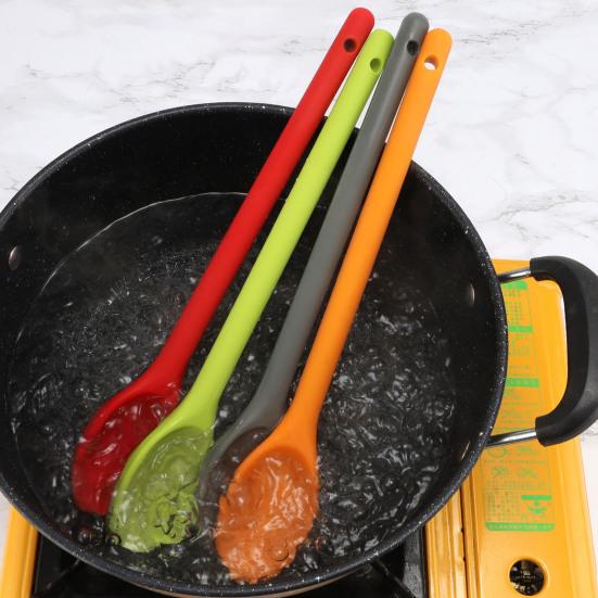 Long Handle Silicone Spoon, Heat Resistant Food Grade Stirring Spoon, Dishwasher Safe Non-stick Mixing Spoon Kitchen Utensils