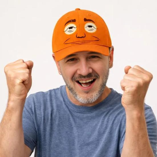 Безэмоциональное Оранжевое Лицо Гольф Шляпа с Широкими Полями Регулируемая Посадка Бейсболка Мультяшный Дизайн Повседневная Шляпа для Улицы