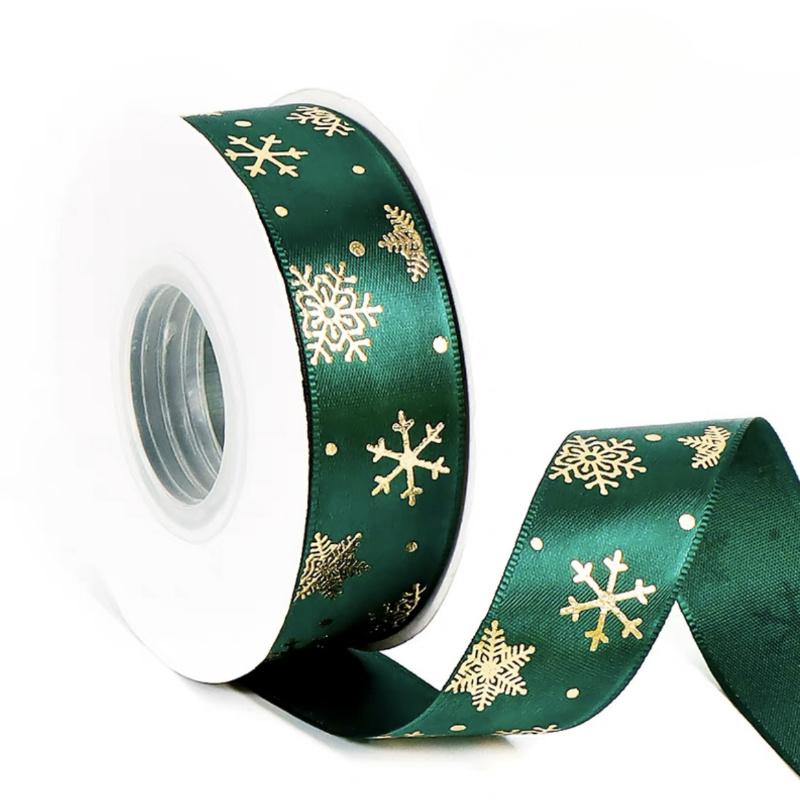Бронзовые рождественские ленты, полиэстеровые ленты с принтом для бантов, подарочных коробок, упаковочная лента, рождественские украшения своими руками, поделки