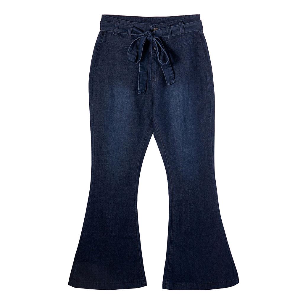 Fashion Ladys High Waisted Lacing Stretch Wide Leg Jeans Bell-Bottomed Pants