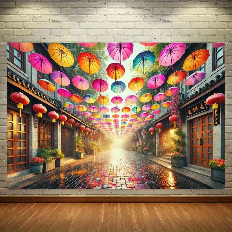 2D Chinese Ancient Street Photo Backdrop Festival Decor Cloth