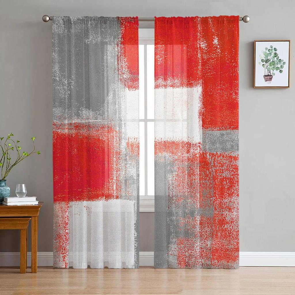Orange Gray Abstract Texture Curtains For Bedroom Living Room Decoration Sheer Curtains
