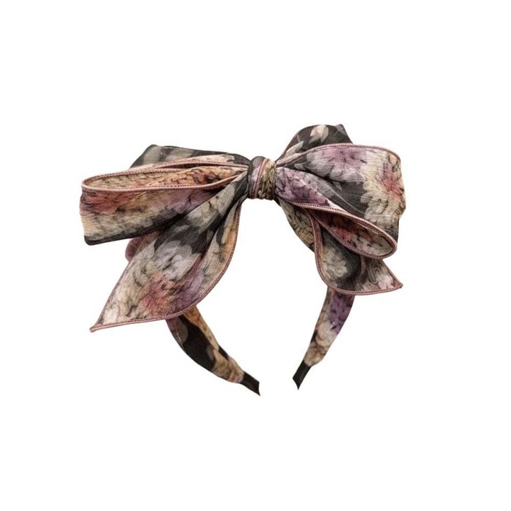 Creative Bownot Wide Hair Hoop Headwear Floral Printed Hairband Three-layer Bow Headband for Gifts