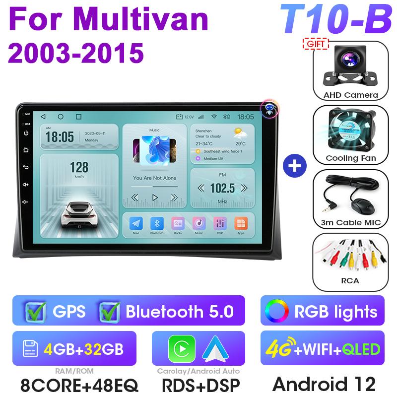 2 Din Android 12 автомобильное радио для Volkswagen Multivan T5 2003 - 2015 Беспроводная CarPlay интеллектуальные системы автомобиля Smart Autoradio
