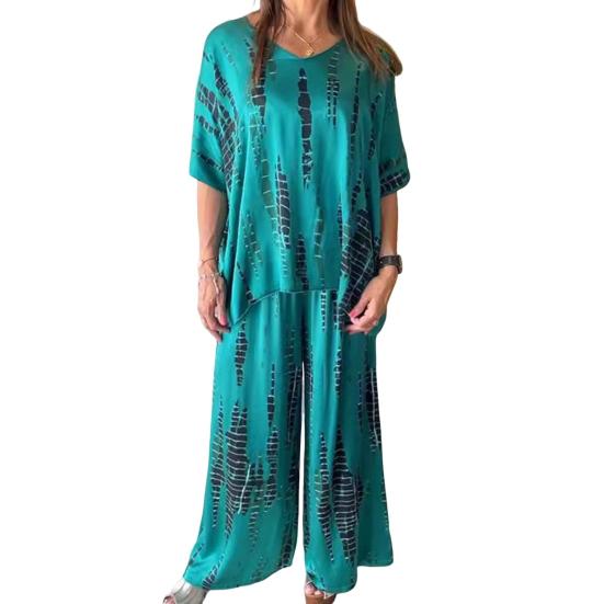 Женский комплект из двух предметов больших размеров, летний повседневный, с круглым вырезом и коротким рукавом