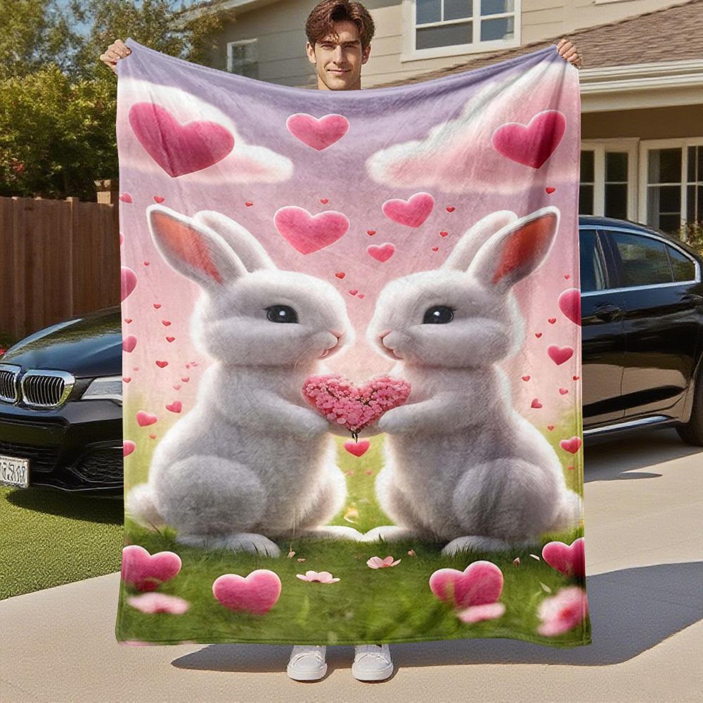 1pc rabbit love Outdoor Flannel Blanket Soft Warm All-Season Throw for Sofa Bed Car Camping Office, Cozy Gift Idea1293S