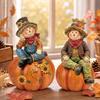 2 Autumn scarecrow Wooden Tabletop Ornaments for Thanksgiving, Pumpkin maple leaf Dining Table, Fireplace Bookshelf Decoration