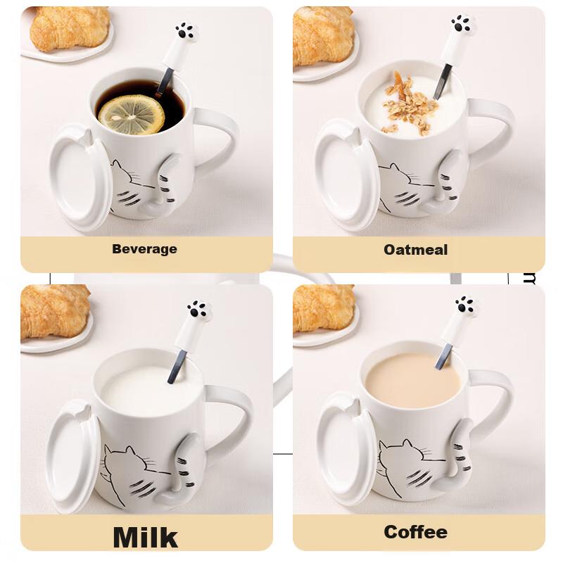 Baijie White Ceramic Mug with Lid, Large Capacity Breakfast Cup for Milk And Coffee, Couple's Cup