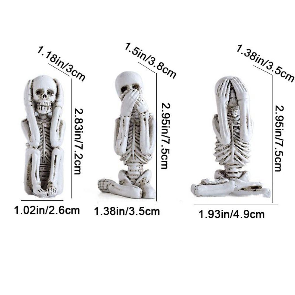 3pcs Mini No Listen No Look No Say Skull Gothic Skull Statue Decor for Dining Room