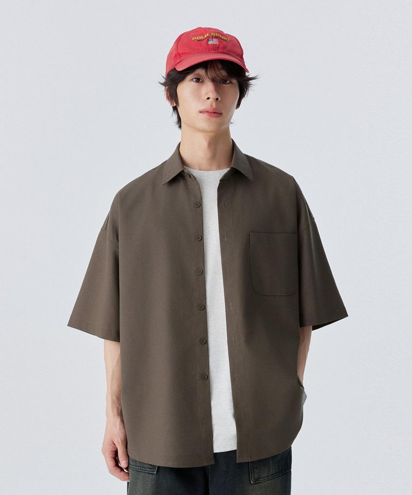 STENDS [M~4Xl] All Day Linen Oversized Short Sleeve Shirt_Khaki