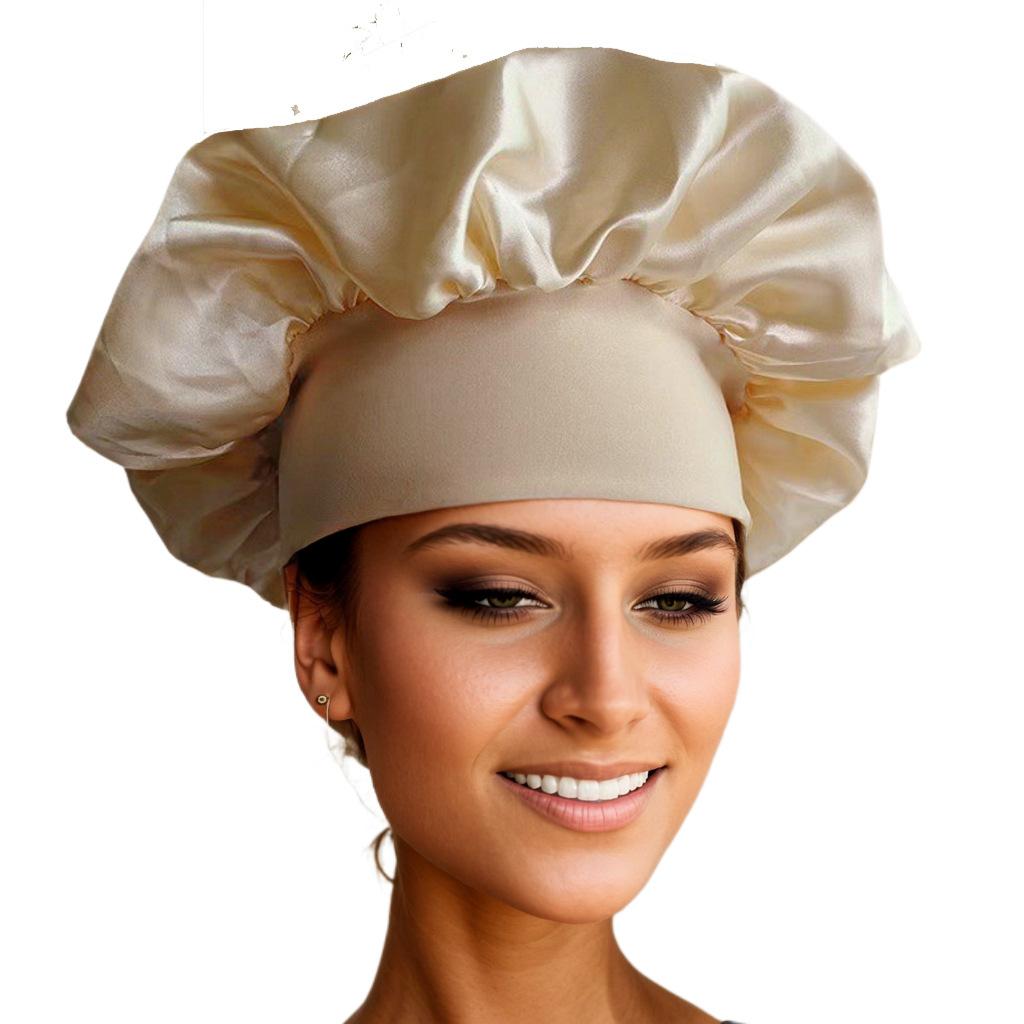 Новая атласная ночная шапочка с широкими полями, шелковистая шапочка для сна, шапочка для сна с эластичной мягкой лентой, шапочка для укладки волос, инструмент для обертывания волос