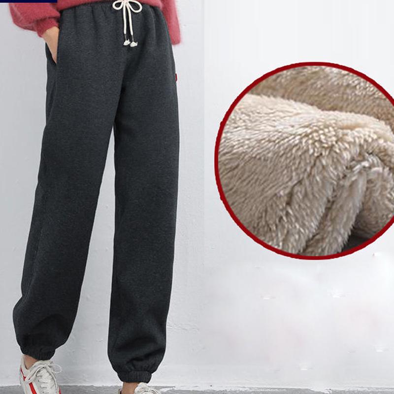 Женские зимние шерстяные беговые брюки Толстые хлопковые брюки с подкладкой Теплые спортивные брюки с эластичной талией