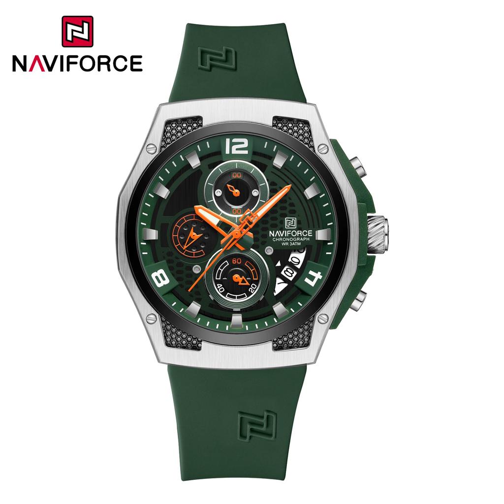 Naviforce Мужские повседневные спортивные резиновые часы кварцевый хронограф водонепроницаемые светящиеся модные часы NF8051T