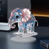 Yousheng 2D Flat Acrylic Elephant Ornament Pink Ears Blue Rhinestone Elephant Table Sign Home Office Desktop Decoration