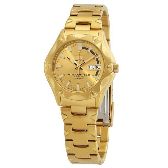 Восстановленные мужские часы Seiko 5 Sports SNZ450J1, автоматические, 23 камня, корпус и браслет из нержавеющей стали с золотым покрытием, золотой циферблат, водозащита 100 м