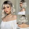 Ombre Blonde Short Wavy Cosplay Lolita Wigs with Bangs Light Platinum Bob Synthetic Hair Wigs for Women Heat Resistant