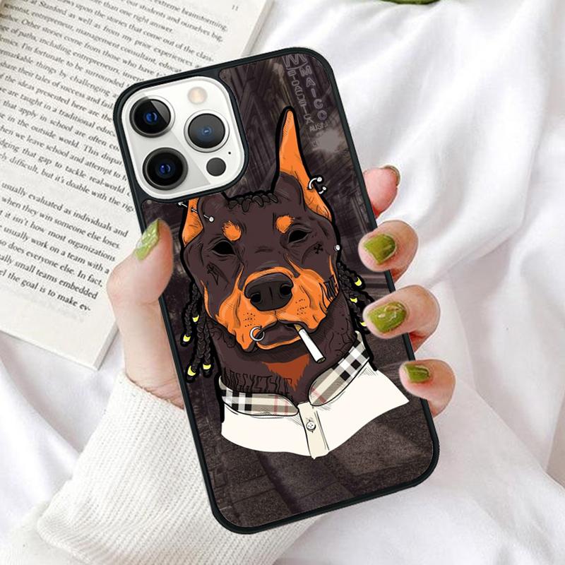 Cartoon Doberman Dog Phone Case Cover for iPhone 17 Air 16 16e 12 11 13 14 15 Pro Max for Apple Plus Coque