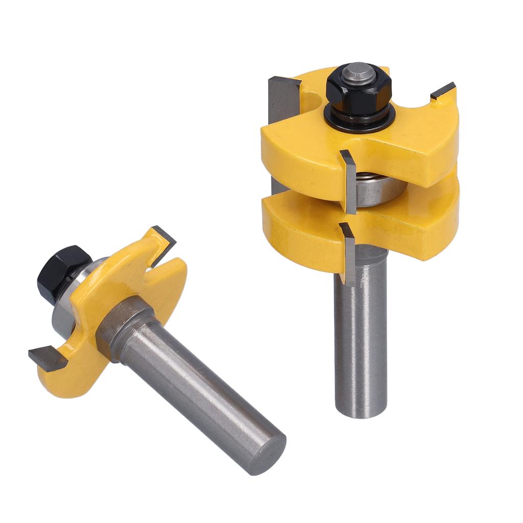 2Pcs Tongue Groove Router Bit T Shape 3 Teeth 1 Bearing Woodworking Milling Cutter 12in Shank