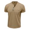 Summer Men's Henry Collar T-Shirts Solid Color Short Sleeve Tees Tops Men