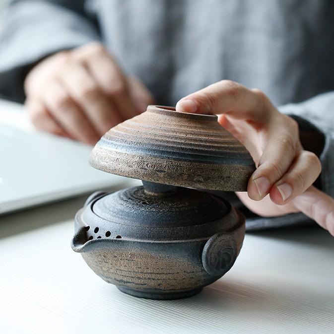 Керамическая чашка для быстрого чая в японском стиле, один горшок, одна чашка, портативный ручной чайник, чайный набор для кунг-фу