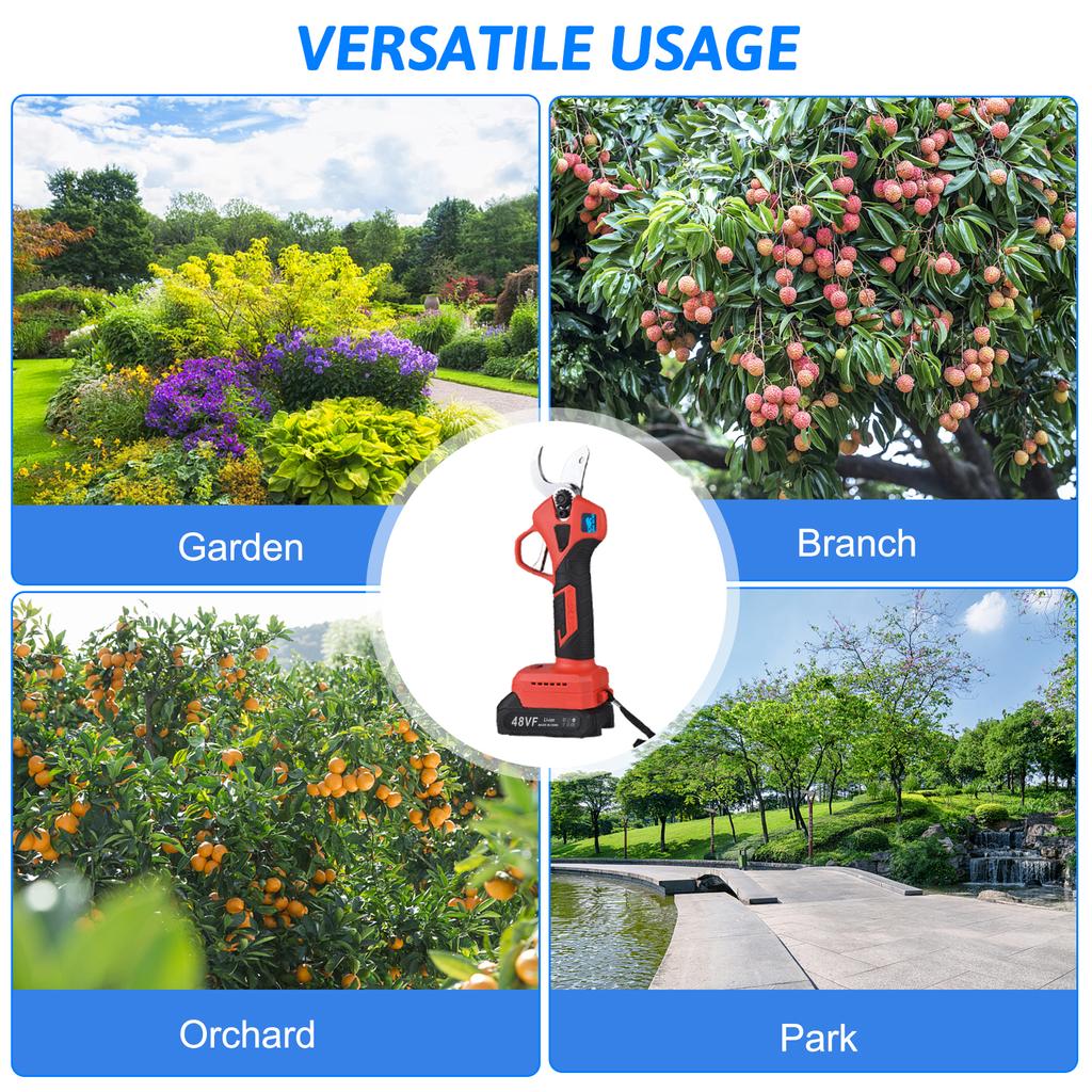 Electric Pruning Shears 30mm/1.2 Inch Cutting Diameter 2 Pack 48V 2000mAh Lithium-ion Battery