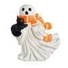 Halloween Ghost Figurine Resin Ghost And Black Cat Statue Desktop Ghost Wearing Scarf Ornament for Mantel Cabinet Shelf