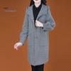 Женское шерстяное пальто осень-зима с боковыми карманами, однобортное, с капюшоном, свободное, в клетку, средней длины, плотное, сохраняющее тепло, пальто для поездок на работу, свиданий, путешествий