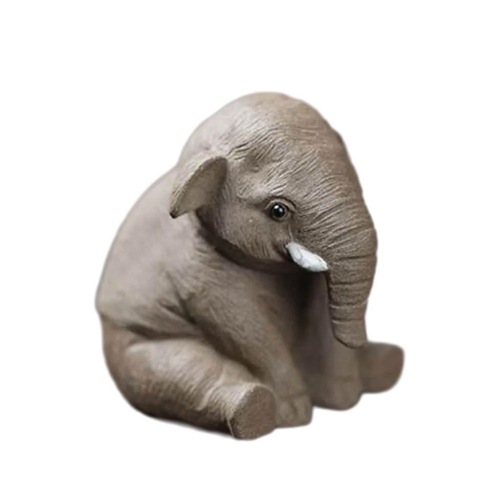 Handmade Sitting Elephant Ornament Small Tea Pet Mini Cute Statue Living Room Tea Table Decoration for Tea Lovers Friend