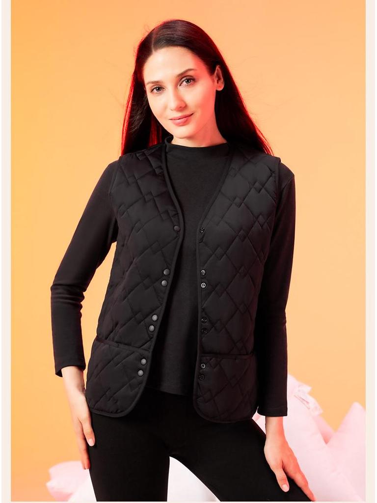 Women's Slim Wool Quilted Diamond Vest, Light and Warm for Autumn/Winter (White)