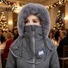 Fashionable Winter Headwear Women Balaclava Hat, Quilted Face Mask Hood Zipper Closure, Fuzzy Trim, Windproof Ski Cap with Fleece Lined,