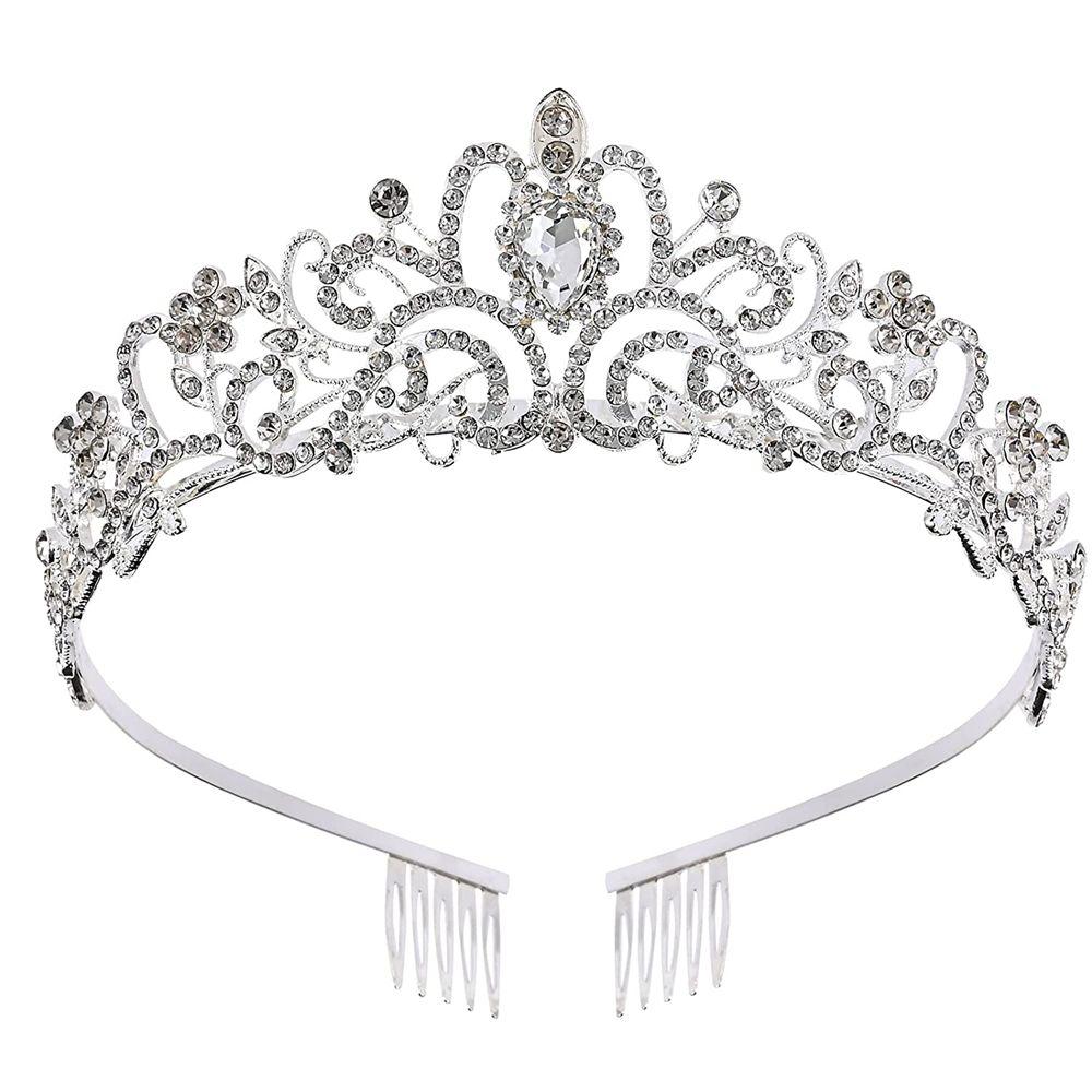 Bridal Hair Accessories Princess Rhinestone Crown with Combs Crystal Headband Silver Tiara Crown