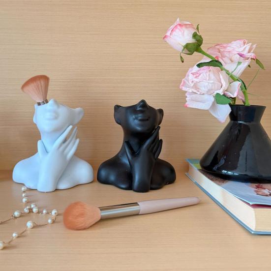 DYS 3D-печатный держатель для ручек в виде скульптуры лица, Эстетичный настольный органайзер, Стакан большой емкости для кистей для макияжа на стол, Водонепроницаемый портрет
