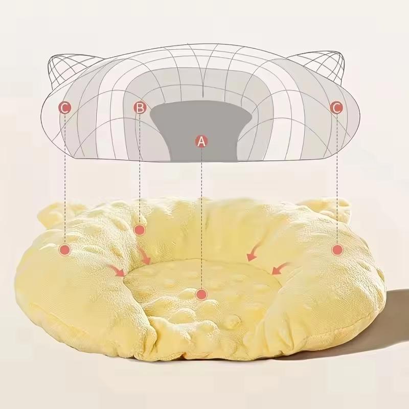 Winter Cozy U-Shaped Cartoon Design Sleep Pad for Small Dogs-Deep Sleep ,Polyester Fleece,Elliptical Shape,Ideal for Toy Breed