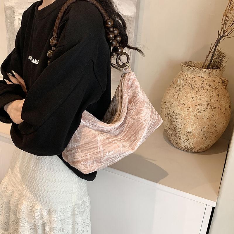 Сумка-квадрат с бусинами, новая сумка в китайском стиле, бархатная сумка через подмышку, универсальная сумка через плечо