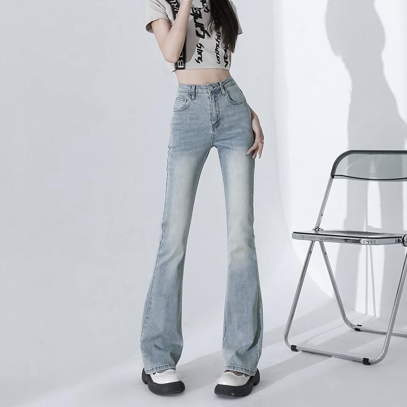 Light American Style Micro-flare Jeans for Women In Spring New High-waist Slim Bell-flare Trousers