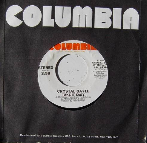 7inch Record CRYSTAL GAYLE - Take It Easy 1111436 Columbia 1980 US Folk Used