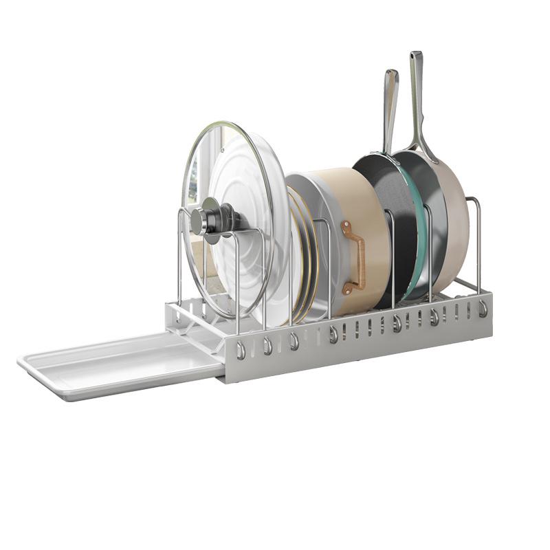 Under-Sink Pull-Out Pot and Lid Storage Rack with Chopping Board Divider