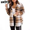 Women's Vintage Casual Plaid Print Spring Autumn Long Sleeve POLO Neck Jackets & Coats