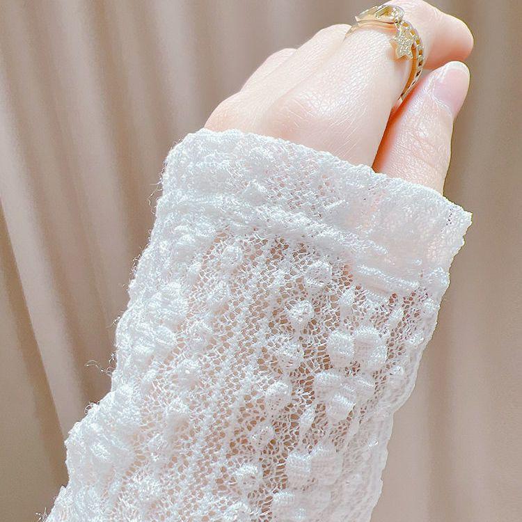 Wearing A Camisole Skirt Over A Cover Up and Lace Shawl Summer Sun Protection Cardigan Thin and Short Lace Up Hollowed Out Jacket