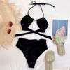 Women's Black Sexy Halter Bikini Back Tie Two Piece Swimsuit