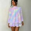 Women's 3D Christmas Element Print Mock Neck Long Sleeve Dress, Raglan Sleeve Fake Two Piece Mini Dress
